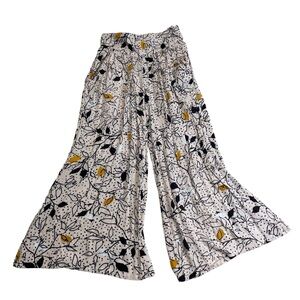 Angie leaf print pale pink palazzo wide leg pants boho women’s large